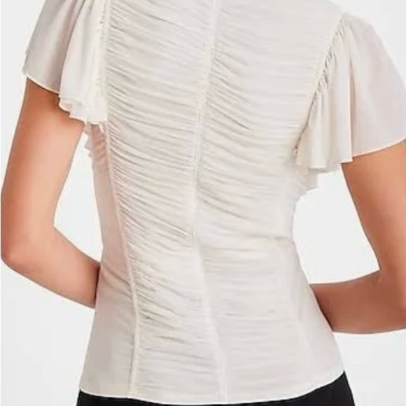 Express Fitted Crew Neck Flutter Sleeve Ruched Tee - Picture 2 of 2